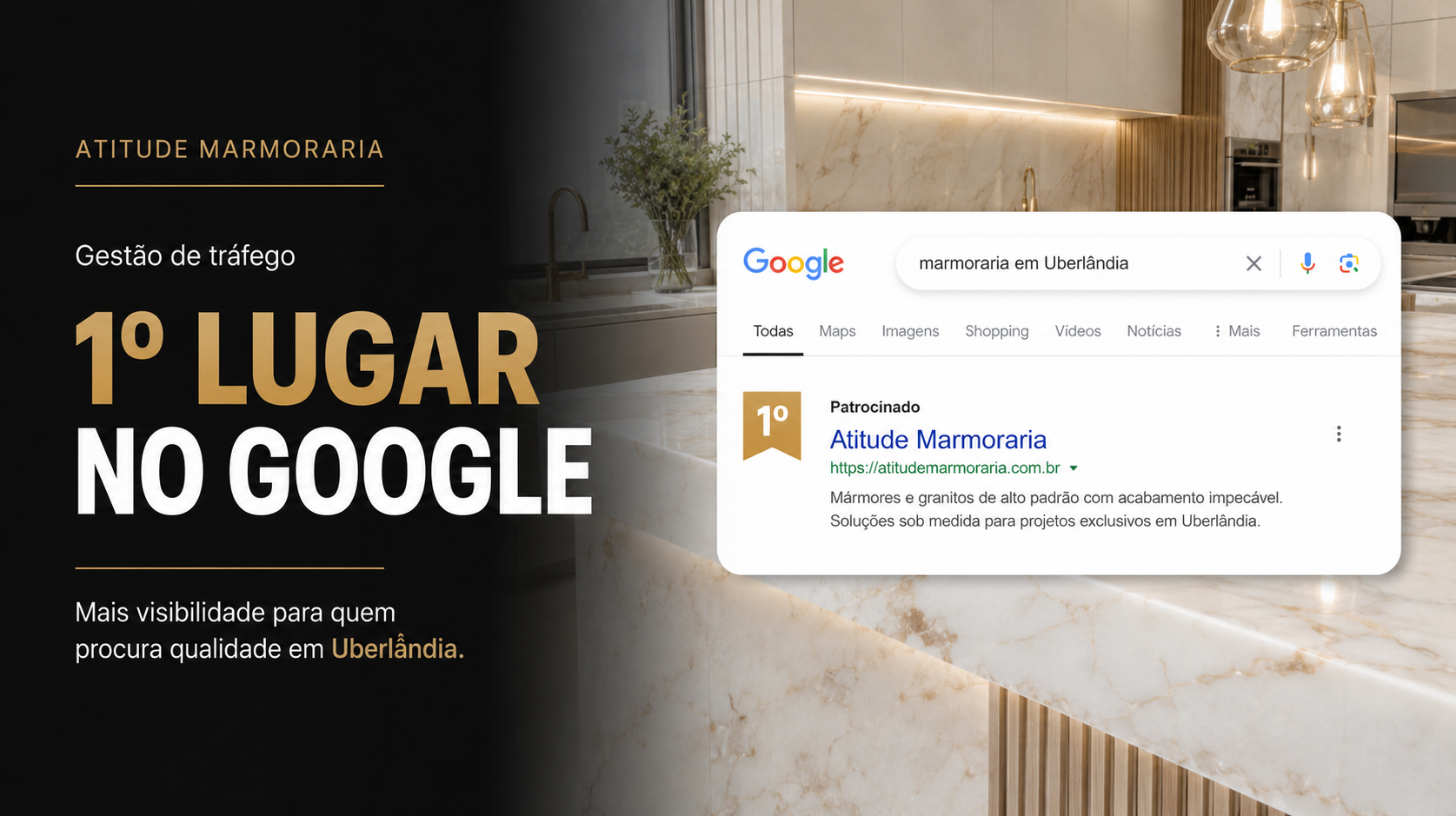 Atitude Marmoraria em 1º lugar no Google Ads em Uberlândia