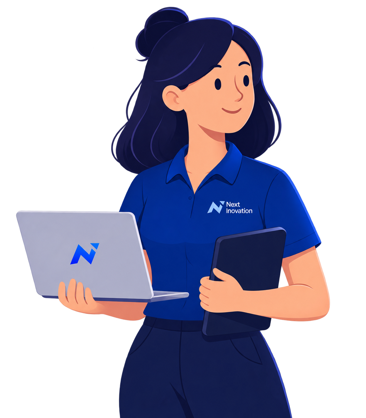 Especialista da Next Inovation com notebook e tablet