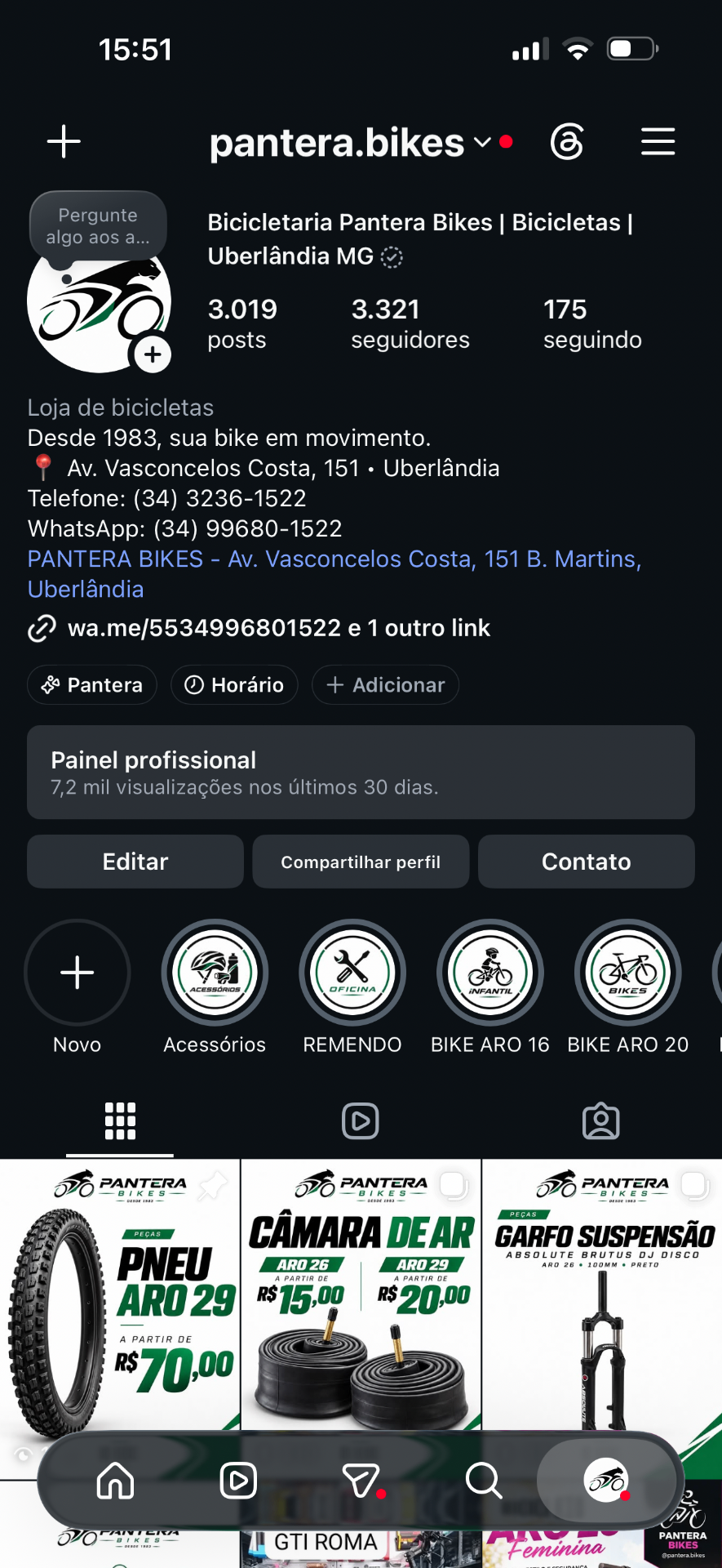 Perfil do Instagram da Pantera Bikes