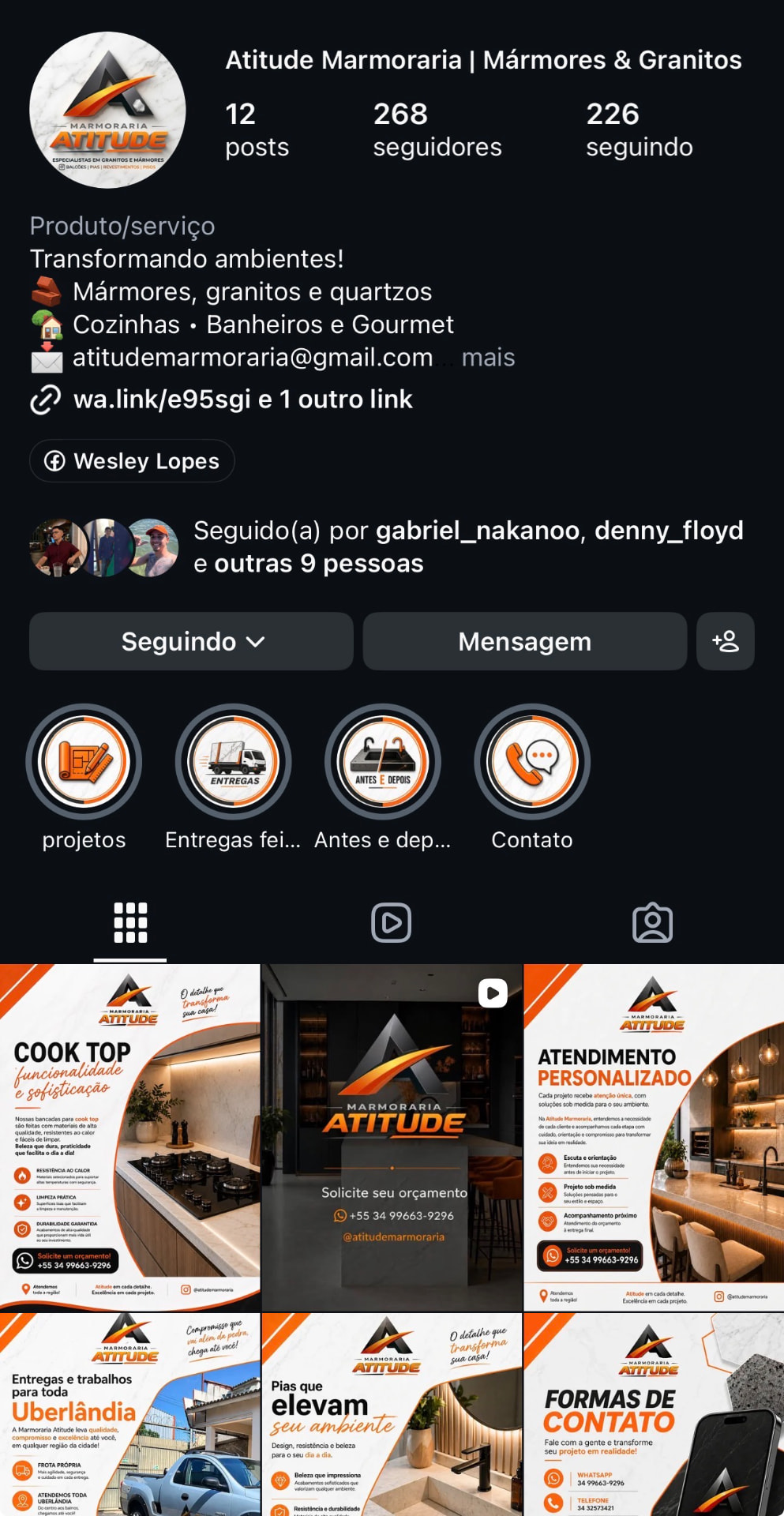 Perfil do Instagram da Atitude Marmoraria