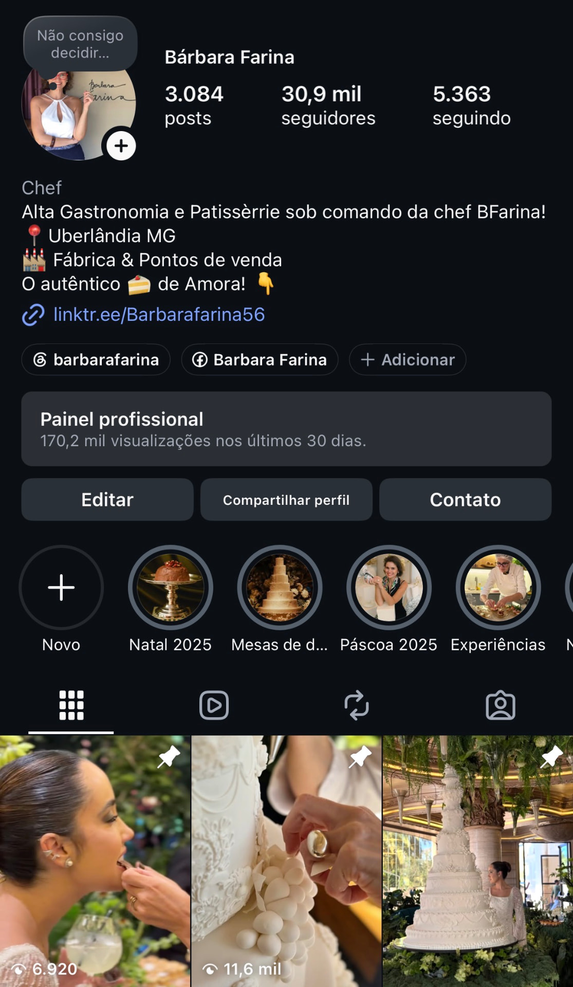 Perfil do Instagram da Bárbara Farina